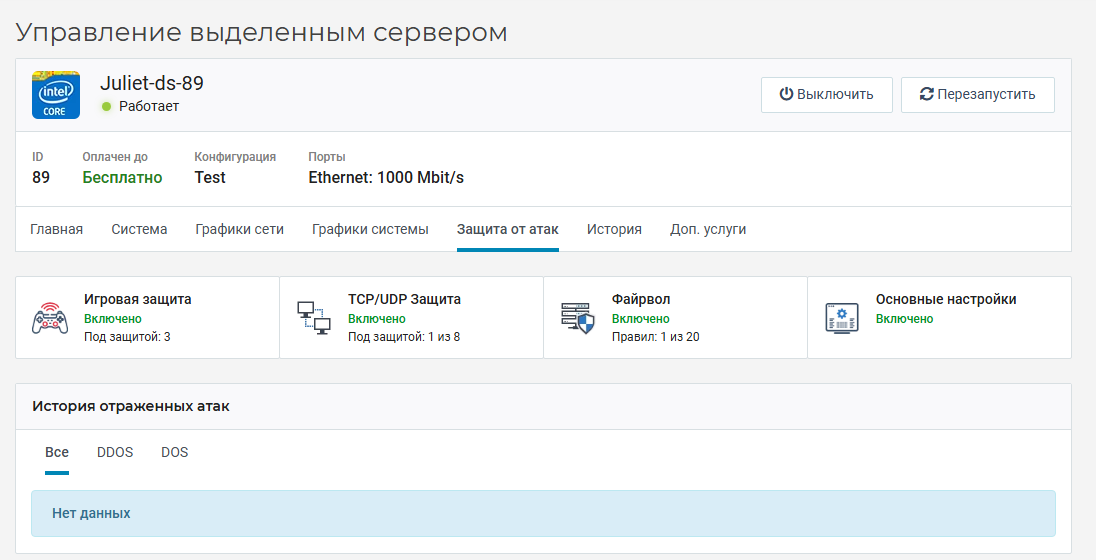 Управление выделенным сервером